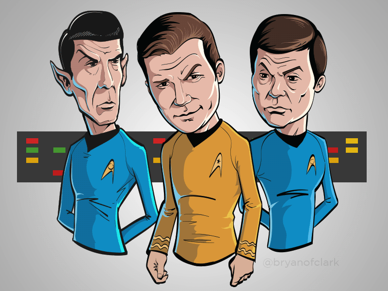 Star Trek Trinity drawing illustration kirk mccoy nimoy retro shatner spock star trek tos vector