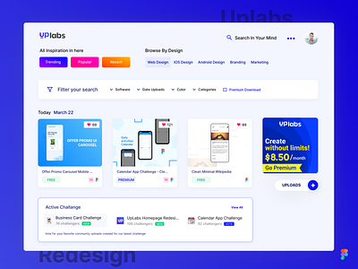 Uplabs Redesign - Fresh Design 2020 blue clean figma fresh hompage mobile redesign simple trend uplabs web white