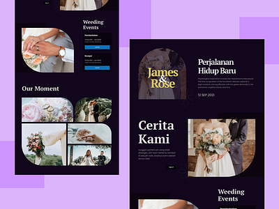 Dark Theme Invitation Wedding Website clean dark design desktop exploration landing page purple simple user interface website