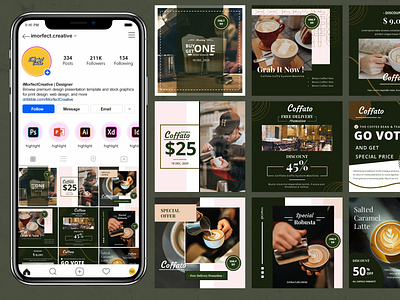 Coffee Shop & Cafe Instagram Post Pack by imorfect creative on Dribbble