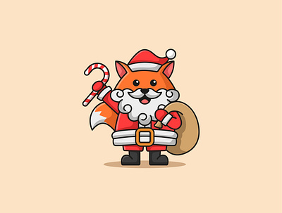 Cute Fox Santa animal branding cartoon cute design fox funny illustration logo santa ui vector