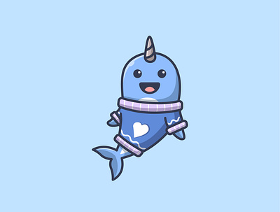 Cute Narwhal animal cartoon cute design funny illustration logo narwhal