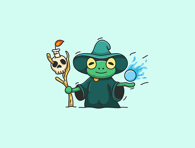 Cute witch frog animal branding cartoon cute design funny illustration logo vector