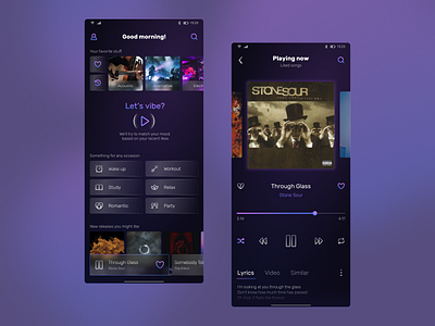 Music player mobile app UI app branding dailyui dark theme design glass ui graphic design mobile music player player ui ui design ux ux design