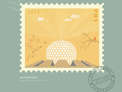 Auroville Illustration 2d art architecture artwork design digitalart figmadesign illustration art illustrator stamp vector