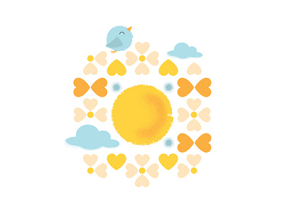 Happy Sky Pattern bird cute gouache hearts illustration pattern sky sunny vector