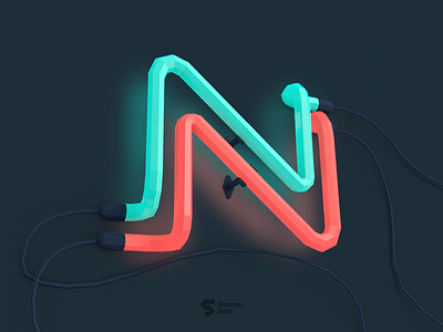 N for Neon 36daysoftype 3d lowpoly n neon render type