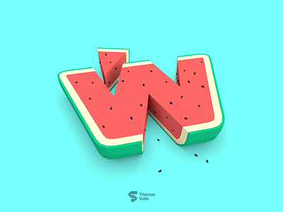 W for Watermelon 36daysoftype 3d lowpoly render type w watermelon
