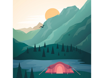 Camping in the Mountains camping graphic design illustration mountains nature tent