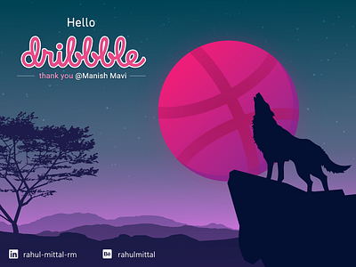 Hello Dribbble !! design dribbble hello dribbble illustration moon vector wolf