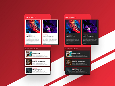 Event Listing - DailyUI 070 070 app bright daily ui dark mode design event event listing events red ui