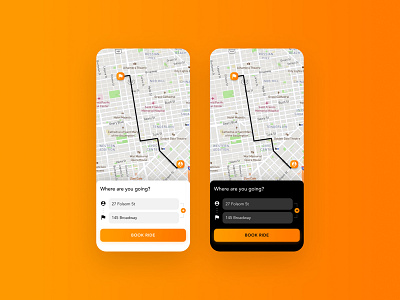 Itinerary - DailyUI 079 079 app daily ui dark mode design gradient itinerary map route taxi app ui