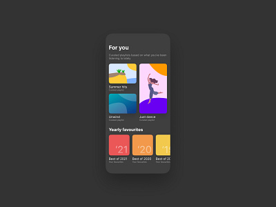Curated for You - DailyUI 091 091 app curated for you daily ui dark mode design favourites minimal music playlist cover recommended ui