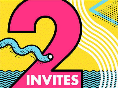 2 Dribbble Invites — Brian Erickson dribbble invite illustration invite invites line art memphis neon pink teal vector yellow