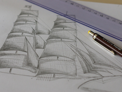 ...and drawing... black white clipper doodling drawing flying cloud paper pencil ship