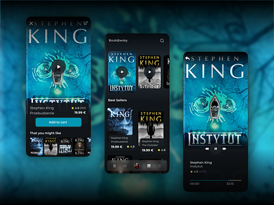 Audiobook - modern mobile app feat Stephen King for Bookowsky audio audio app audio player audiobook audiobook app audiobooks design e commerce e shop ecommerce mobile mobile app mobile ui stephen king uxdesign