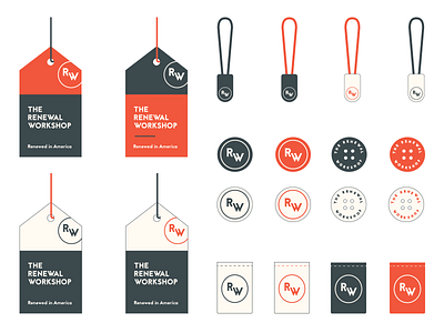 The Renewal Workshop | Collateral apparel branding buttons collateral hang tags identity lifestyle the renewal workshop trw zipper pulls