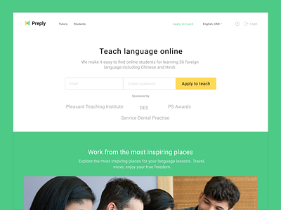 Landing page for an online Language school