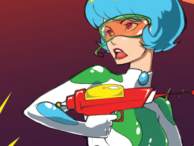 Retro-Futuristic Space Chick anime blue future futuristic laser gun retro