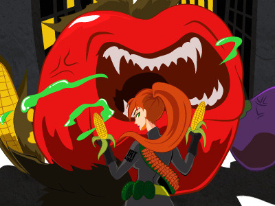 Food Fight! Revised agent food foodies health redhead threadless tomato veggies vigilante