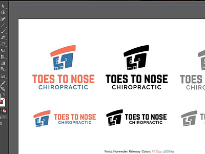 Logo for Toes to Nose Chiropractic athletic blue chiropractor fun logo medical orange