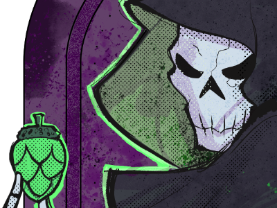 Grim Reaper Holding a Hop beer dark death grim reaper illustration screentone skull splatters