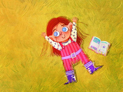 Girl lying on the grass character development character illustration characterdesign childrens book childrens book illustration childrens illustration digital art girl girl illustration grass kid kidlit art plants visual development