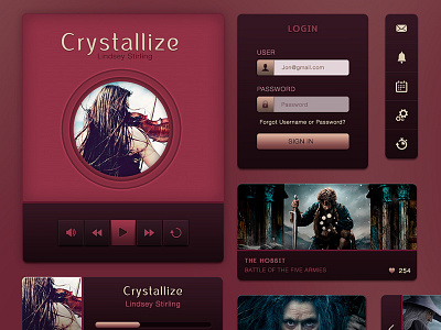 Cristallize Player ui kit data design free gui interface kit menu music pack player psd ui