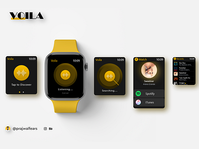 Apple Watch UI design concept - Voila adobexd app designer apple design ios iosdesign minimalistic music app uidesign ux