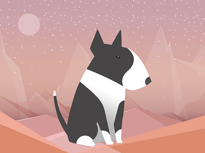 Fun with Bullies No.1 bull terrier dog illustration mountains stars