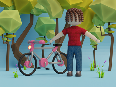 Boy with bicycle 3d animation character design graphic design