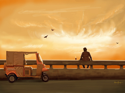 A Nomad digital art illustration sunset