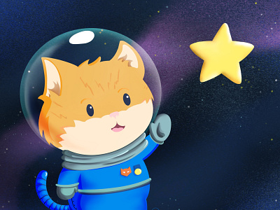 Space Cat v2 cat childish digital digital illustration illustration space star texture yellow
