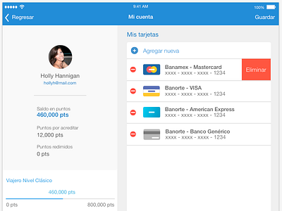 My profile_cards app card credit data flat ios ipad traveler