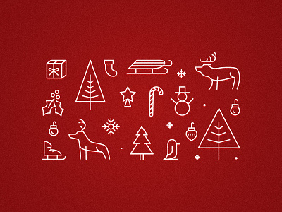 Holiday Icons christmas deer elk gift holiday holly icons line penguin present tree vector