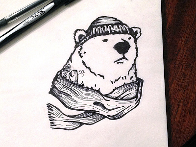 Winter Bear Illustration bear hat illustration ink pen polar scarf sharpie tattoo winter
