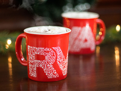 2016 RVA Holiday Mug christmas coffee collage holiday hot chocolate icons merch mug penguin reindeer rva sled
