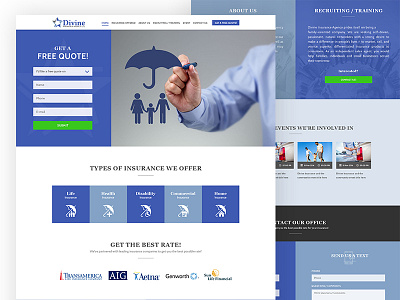 Website redesign for Insurance company. blue creative flat design responsive