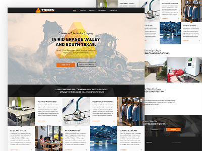 Website redesign for commercial construction company. creative flat design orange responsive