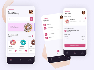 Du Donuts app android app candy app design figma ios mobile app pink ui ux design