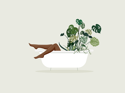 Jungle Bath 🌿 art bath boho girl character illustration illustration art illustrator nature plant illustration plants tropical leaves urban vector