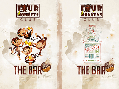 Monkeys Cheer - Four Monkeys Club art branding design illustration illustrator logo typography ui ux vector