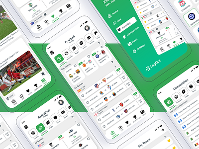 home, live, and news screen of score live app app live score ui uidesign