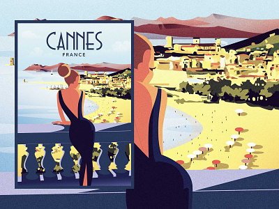 Cannes — Vintage Travel Poster art beach cannes design france french illustration mediterranean poster riviera travel vintage