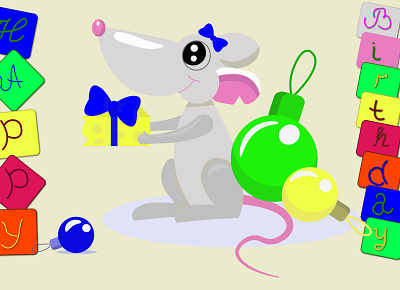 illustration of a mouse and cheese card бантик буквы вектор день рождение дизайн желтый изобразительное искусство иллюстрация иллюстрация мышки логотип мультфильм надпись новый год подарок рождество синий сыр текст фон