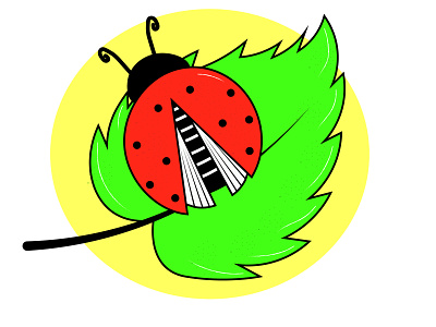 illustration of a ladybug on a leaf божья коровка вектор дизайн зеленый иллюстрация красный лист логотип мультик мультфильм насекомое персонаж рисунок фон