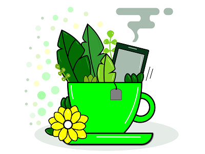 illustration of a cup and phone on a white background,