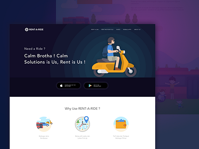 Rent A Ride Cover Website Concept car dark motorcycle purple rent ride website