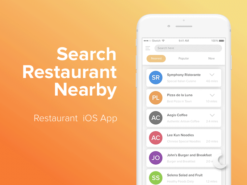 Nearby Restaurant App - Animated animation app apple colorful flat ios ipad iphone restaurant simple