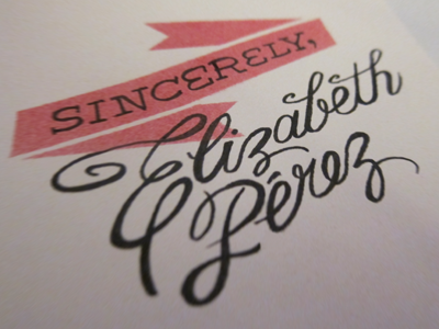 Sincerely grover hand drawn letter pink ribbon salmon sincerely traditional type typography